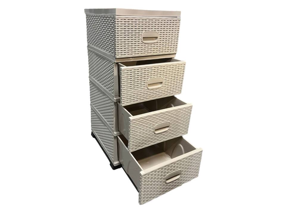 Dulap din plastic depozitare tip ratan Bej cu 4 sertare 47x38x92