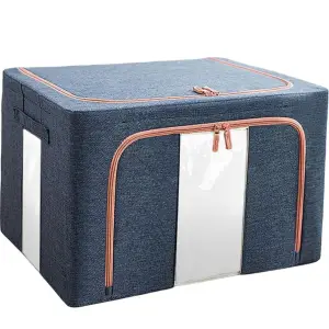 Cutie depozitare 100 litri cu fermoar, bleumarin, 2 ferestre (pliabila)