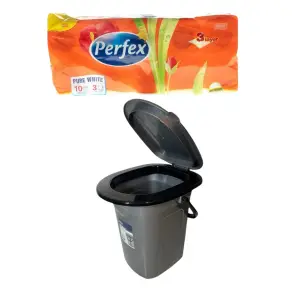 Pachet toaleta portabila 18 litri (veceu plastic) cu capac + Hartie igienica