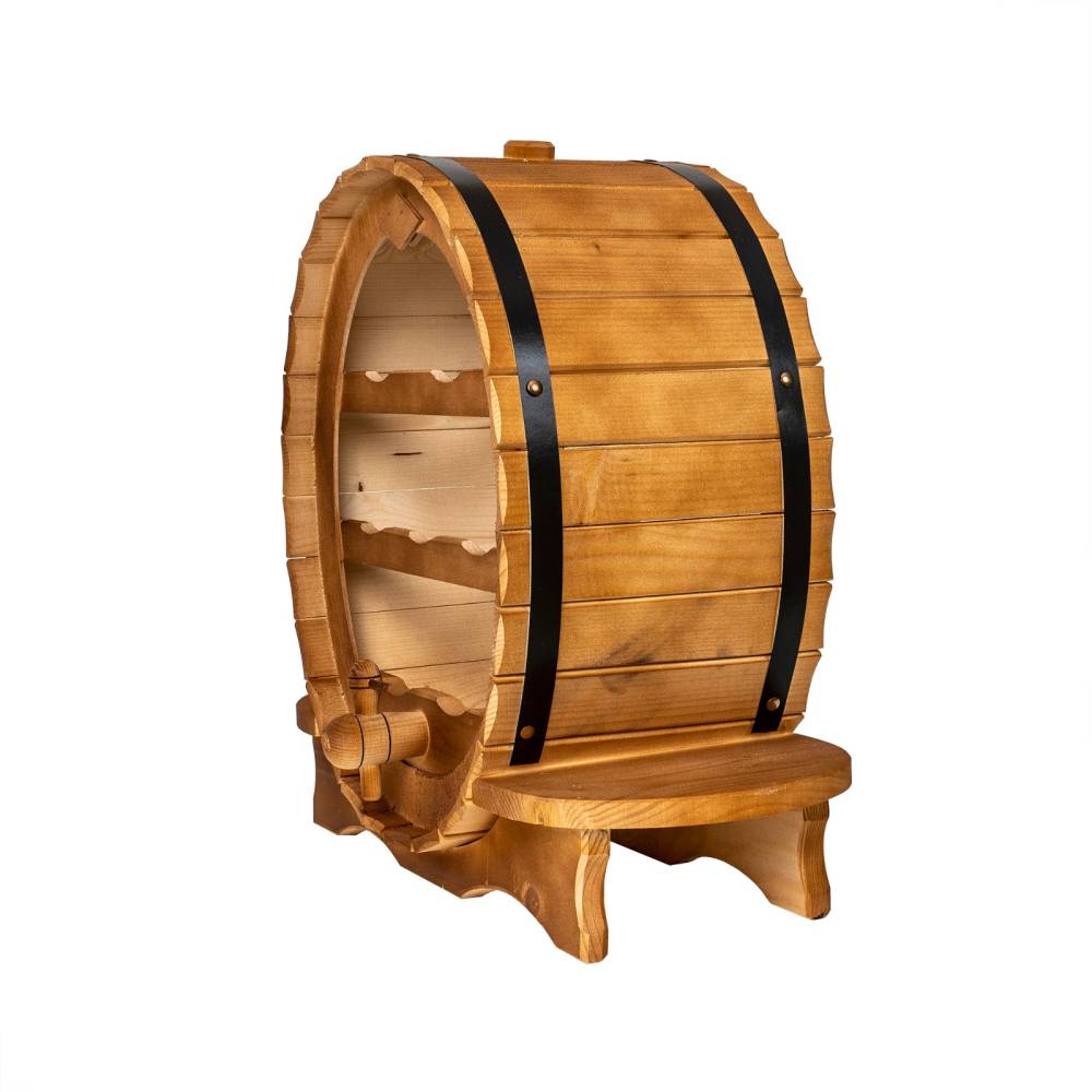 Suport 7 sticle de vin 50cm, cu canea din lemn de brad Suport 7 sticle de vin 50cm, cu canea din lemn de brad