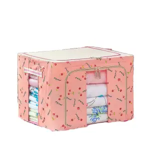 Cutie depozitare 66 litri cu fermoar, cirese roz, 2 ferestre (pliabila)