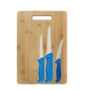 Set 3 cutite macelarie + tocator lemn 30x20 cm