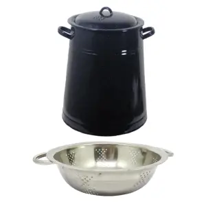 Garnita emailata neagra/bidon untura 20 L + Strecuratoare din inox cu manere, 24cm