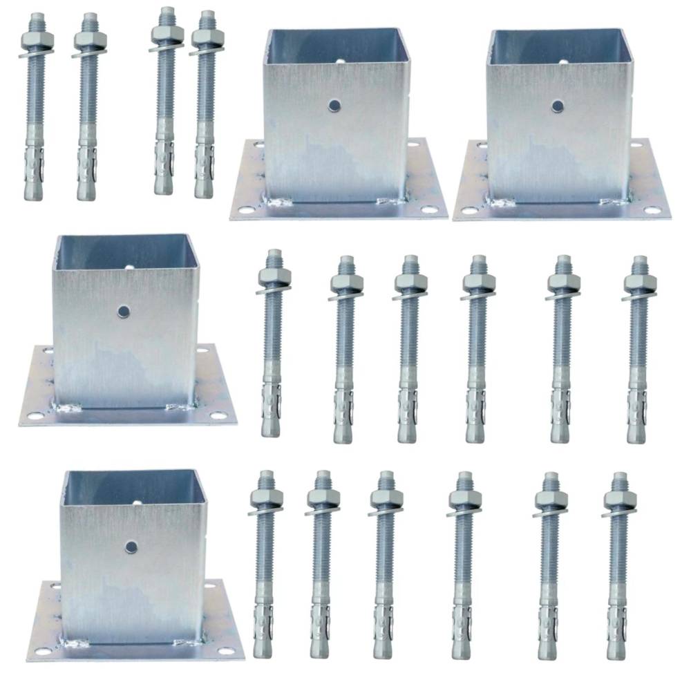 Set 4 x suport stalp lemn patrat 20 x 20 cm + 16 x conexpand M10 x 80mm Set 4 x suport stalp lemn patrat 20 x 20 cm + 16 x conexpand M10 x 80mm