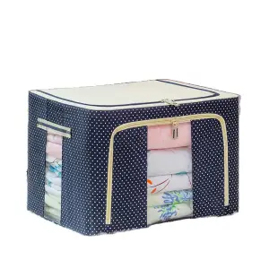 Cutie depozitare 24 litri, pliabila cu fermoar, bleumarin buline