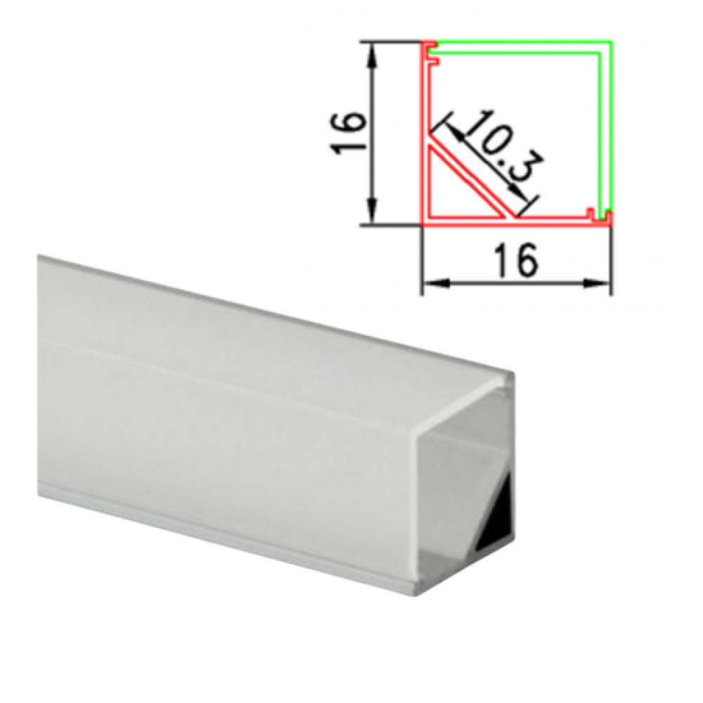 Profil Aluminiu 2m Colt 90 Grade 16x16/10.3mm Profil Aluminiu 2m Colt 90 Grade 16x16/10.3mm