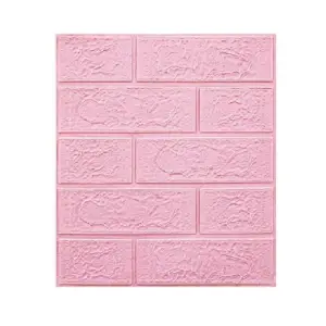 Tapet 3D autoadeziv, 35x38cm, imitatie caramida, Roz, 10buc/set