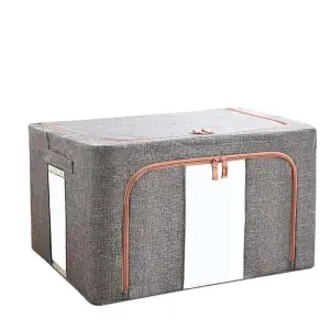 Cutie depozitare 24 litri, pliabila cu fermoar, gri, 2 ferestre