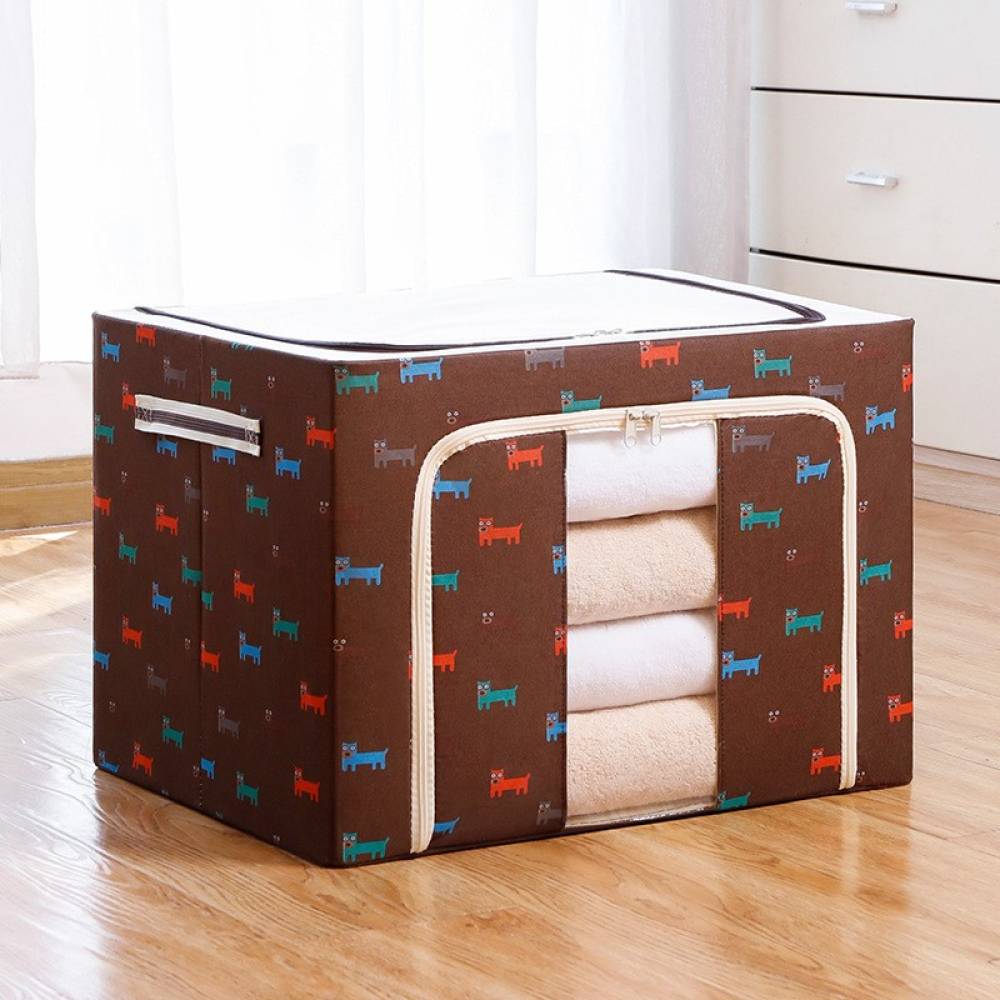 Cutie depozitare 66 litri cu fermoar, catelusi maro (pliabila) Cutie depozitare 66 litri cu fermoar, catelusi maro (pliabila)