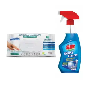 Pachet servetele umede multisuprafete cu Bicarbonat si otet + Sir Solutie curatare geamuri, 750ml