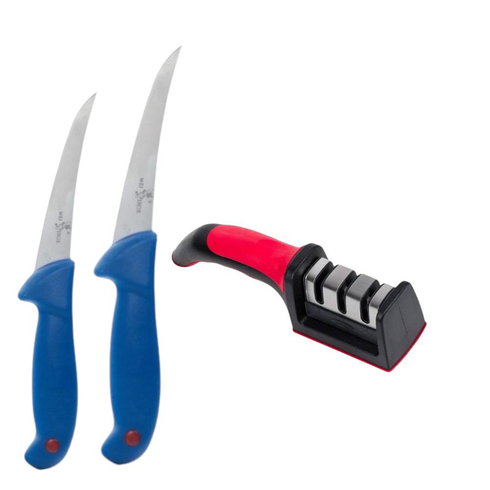 Set 2 cutite inox macelar + 1 ascutitor Set 2 cutite inox macelar + 1 ascutitor