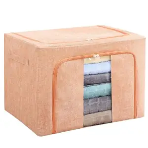 Cutie depozitare pliabila 100 litri cu fermoar, roz pudra