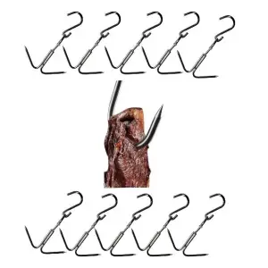 Carlig macelarie dublu de agatat carne din otel 21 cm, 10buc/set