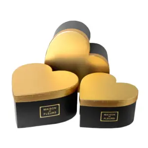 Cutii Aranjamente Florale Inima, Negre, Maison Des Fleurs 3 buc/Set