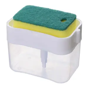 Dozator/ Dispenser 2 in 1 pentru detergent lichid de vase cu suport burete, Alb