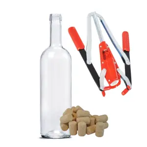 Sticle de vin 16 buc cu 100 dopuri de pluta si dopuitor vin