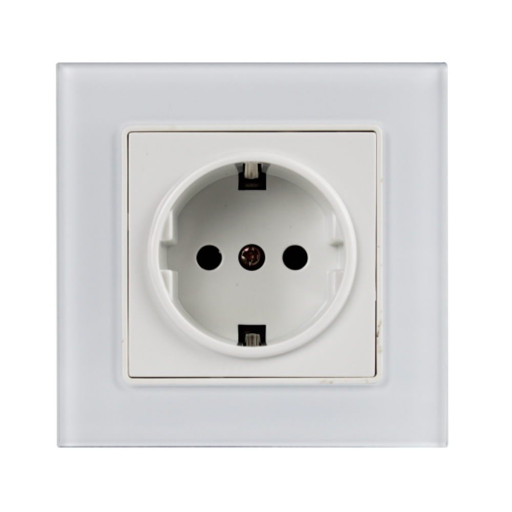 Priza Simpla Alba cu Rama din Sticla Priza Simpla Alba cu Rama din Sticla