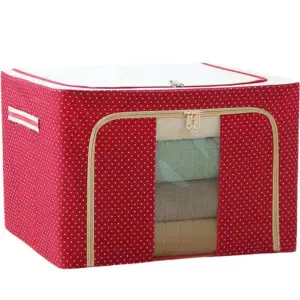 Cutie depozitare 100 litri cu fermoar, rosu buline (pliabila)