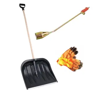 Lopata zapada cu coada de lemn si maner negru + manusi + arzator porc