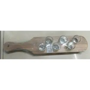 Pahare Shot din sticla cu suport din lemn, design rustic, 6 buc/ Set