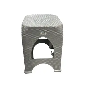Scaun taburet (plastic) tip ratan 45 cm, gri
