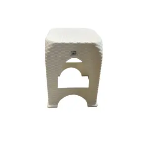 Scaun taburet (plastic) tip ratan 45 cm, alb