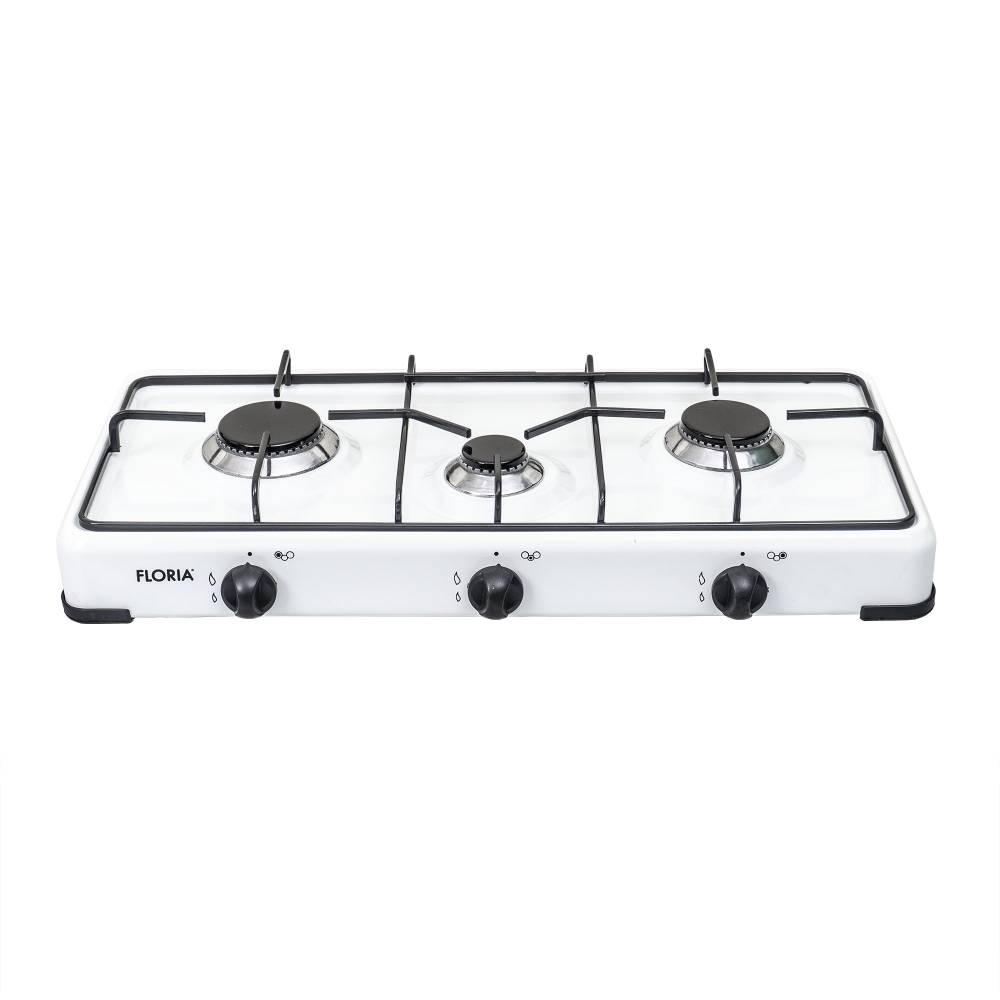 Aragaz cu 3 ochiuri, fara cuptor - pentru butelie, Alb, Floria Aragaz cu 3 ochiuri, fara cuptor - pentru butelie, Alb, Floria