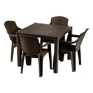 Masa cu scaune terasa tip ratan (maro) set 4 persoane