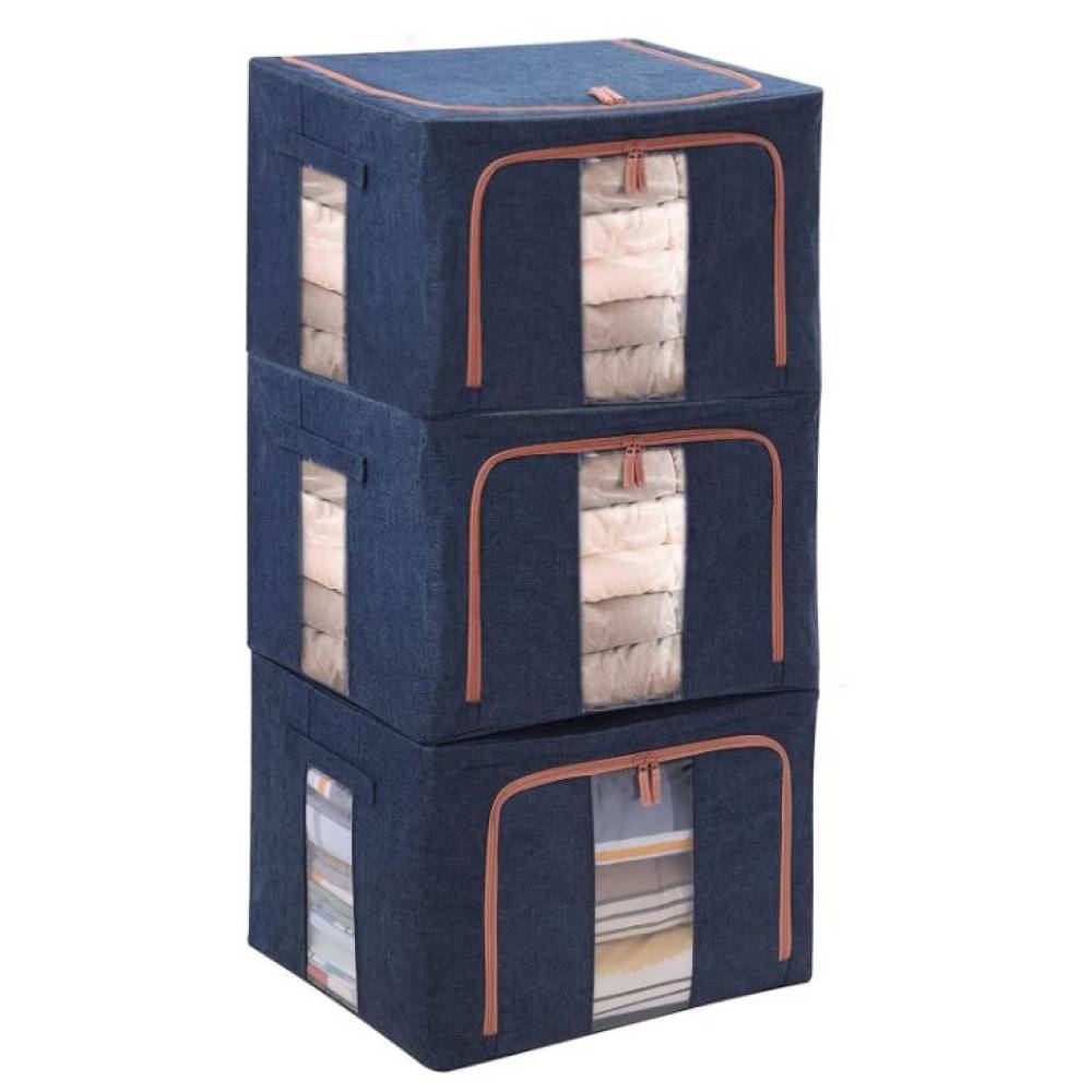 Cutie depozitare 100L cu fermoar Bleumarin, doua ferestre, set 4 buc Cutie depozitare 100L cu fermoar Bleumarin, doua ferestre, set 4 buc