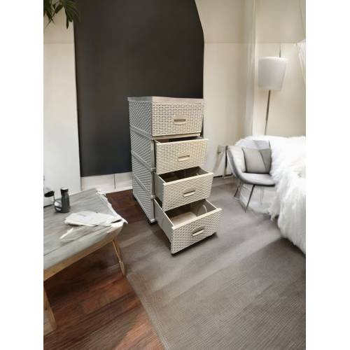 Dulap din plastic depozitare tip ratan Bej cu 4 sertare 47x38x92