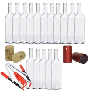 Sticle vin 16 buc, 750 ml, cu dop pluta, capison si dopuitor