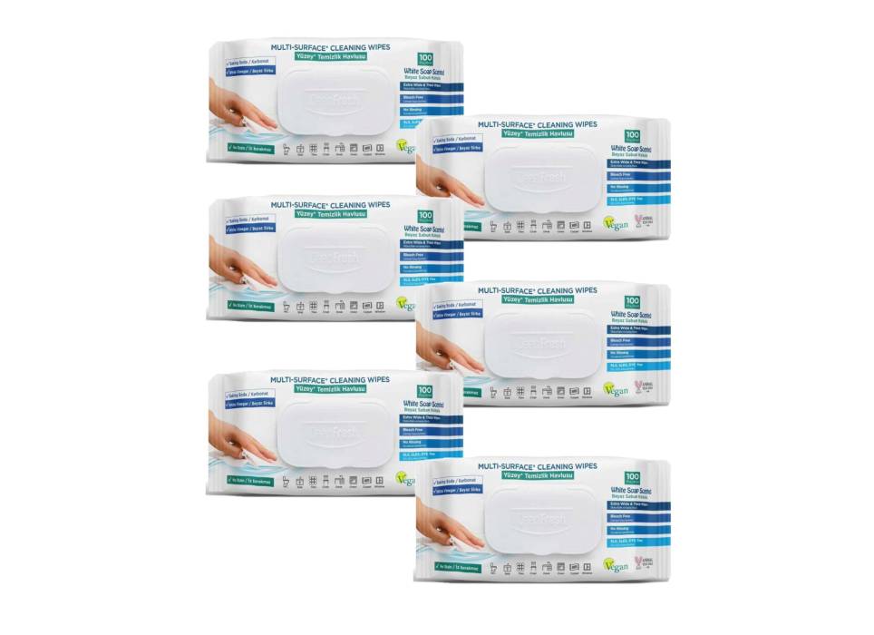 Set 5 pachete servetele umede multisuprafete cu Bicarbonat si otet + 1 gratis