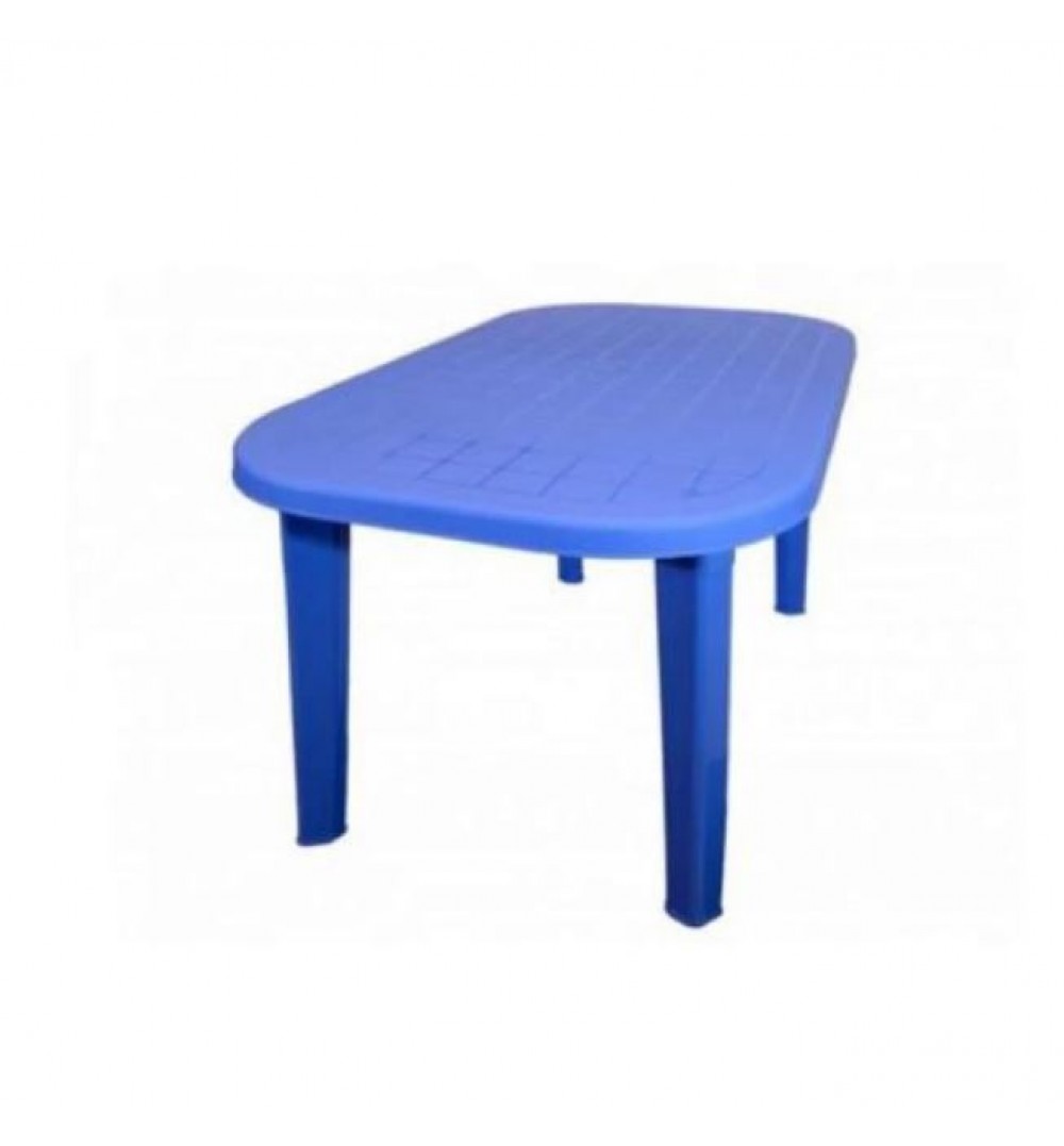 Masa fixa pentru gradina, ovala cu 6 scaune, albastra