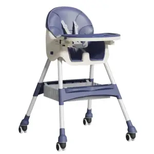 Scaun masa bebelusi si copii, pliabil, cu roti, piele artificiala, Albastru