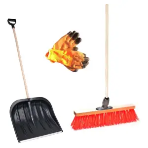 Lopata zapada cu coada de lemn si maner negru + matura stradala 40cm + manusi